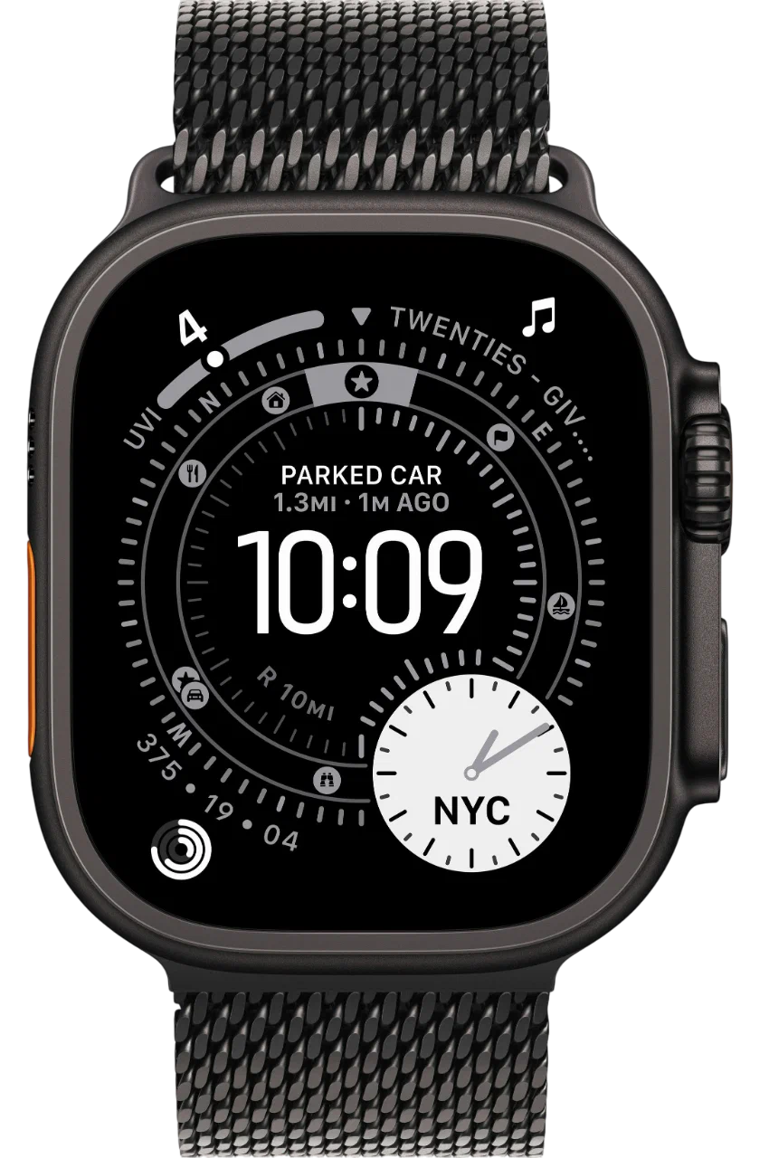 Apple Watch Ultra 3 49mm Black Titanium Case, Milanese Loop (Black Titanium) L