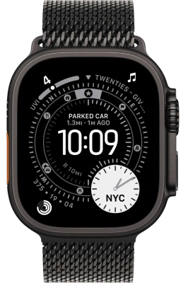 Apple Watch Ultra 3 49mm Black Titanium Case, Milanese Loop (Black Titanium) L