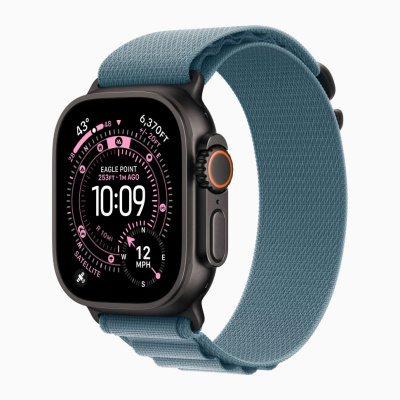 Apple Watch Ultra 3 49mm Black Titanium Case, Alpine Loop (Light Blue)