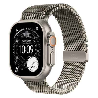 Apple Watch Ultra 3 49mm Natural Titanium Case, Milanese Loop (Natural Titanium) S