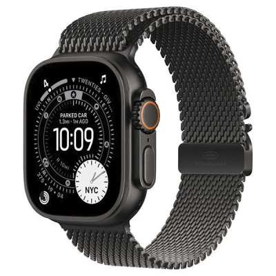 Apple Watch Ultra 3 49mm Black Titanium Case, Milanese Loop (Black Titanium) L